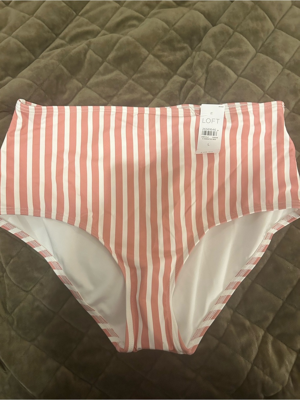 LOFT Pink and White Striped High-Waist Bikini Bottoms